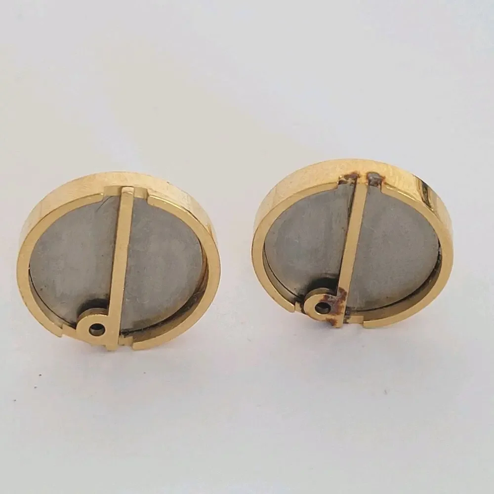 Dunhill D‎ Cufflinks Gold Silver Tone Logo Round Designer Vintage Retro Bullet